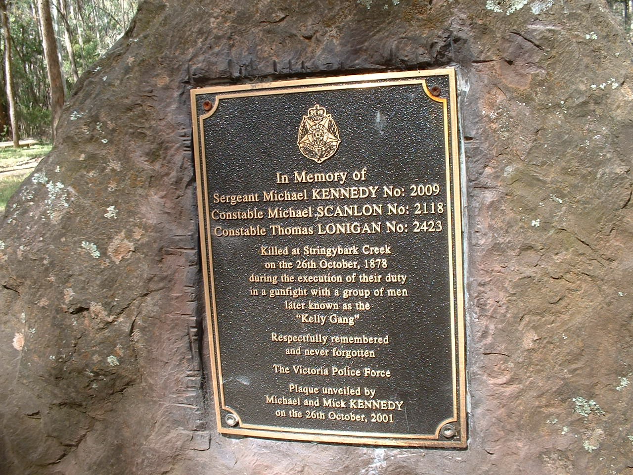 Stringybark creek plaque